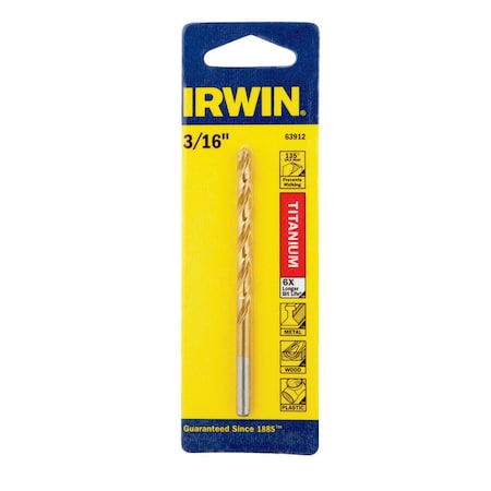 Irwin Irwin 3/16 in. X 3-1/2 in. L High Speed Steel Drill Bit Straight Shank 1 pc 63912